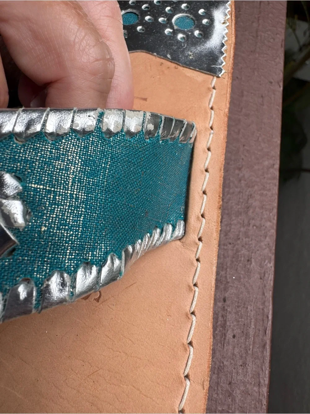 Jack Rogers Turquoise Leather Thong Sandals with Silver Accents